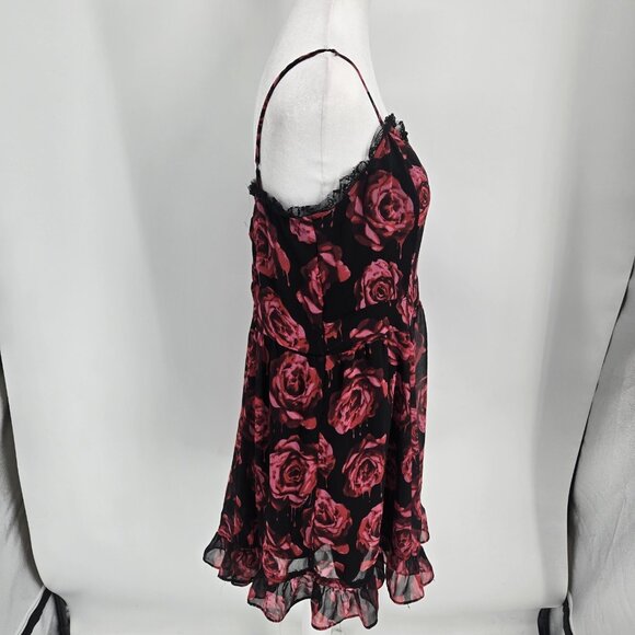 Royal Bones Daang Fit n Flare Mini Dress Rose Lace Ruffle Gothic Vamp Y2K XL - Picture 5 of 8